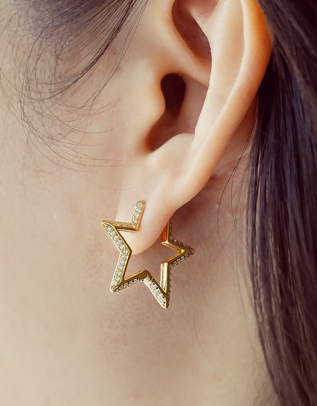 Ania Haie - Gold Medium Star Pave Hoop Earrings