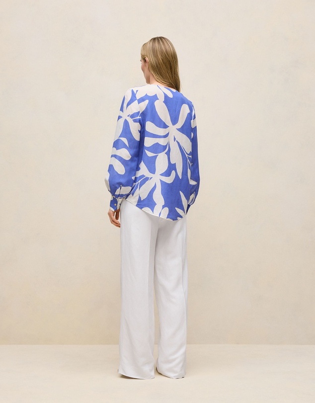 Trenery - Marea Textured V Neck Blouse in Vivid Blue