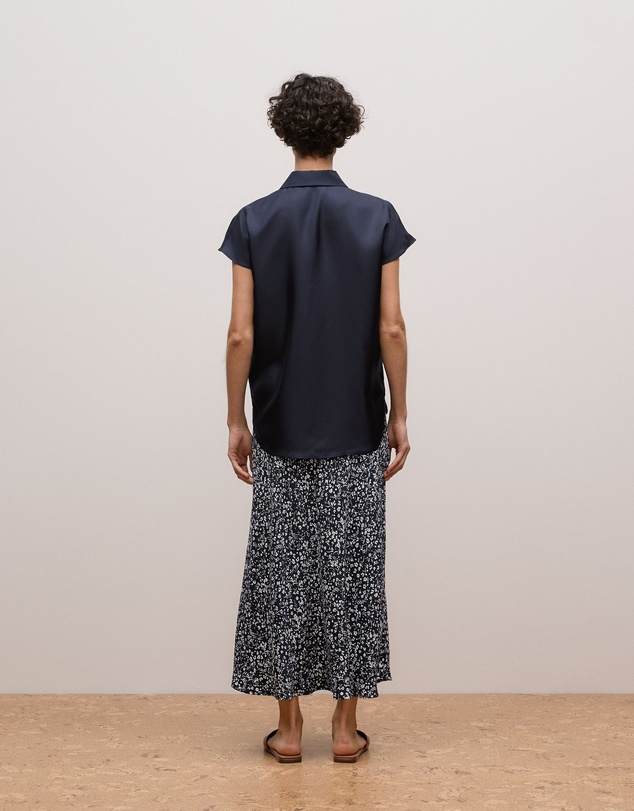 Trenery - Silk Twill Cap Sleeve Shirt in Night Sky