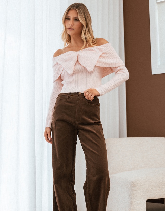 Petal & Pup - Helene Bow Off Shoulder Knit Sweater - Pink