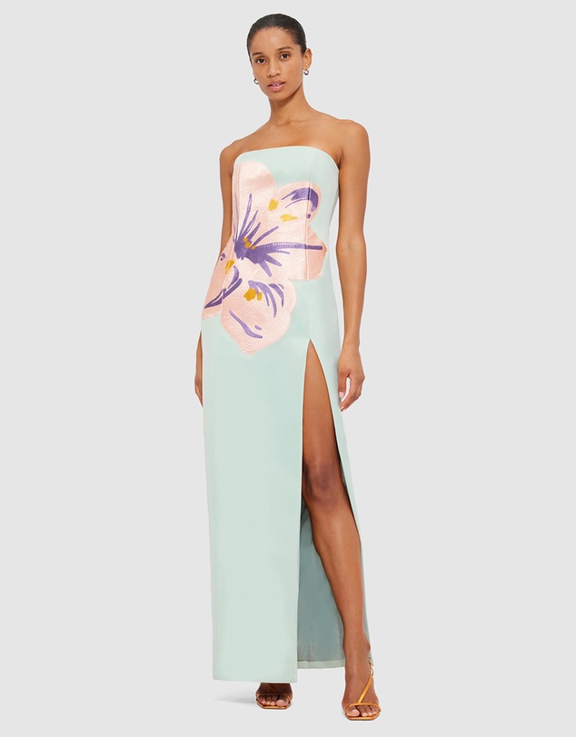 green emerald velvet dress Clemence Bustier Maxi Dress