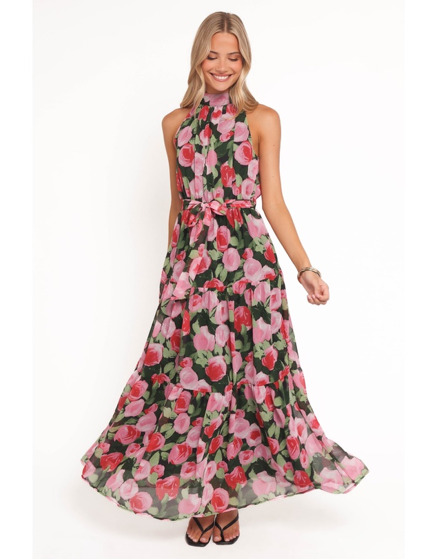 Petal & Pup - Caroline Maxi Halter Dress - Black Floral