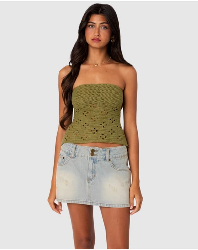 EDIKTED - Niki Crochet Strapless Top