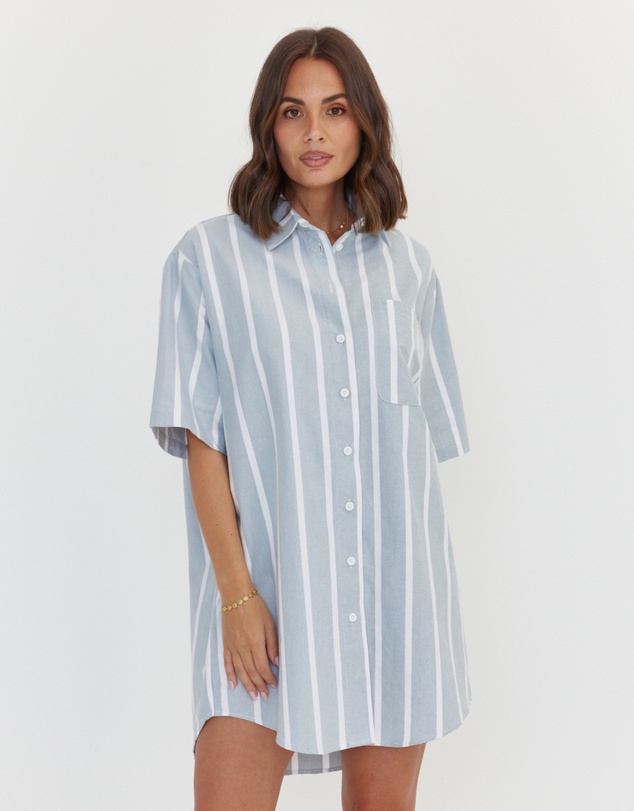 ALEXANDRA - Apex Dress Chambray Sage Stripe