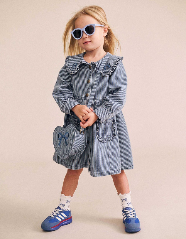 Huxbaby - Vintage Bow Collar Denim Dress - Babies-Kids