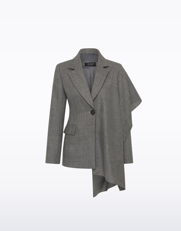 Carla Zampatti - Grey Melange Wool Suiting Scarf Jacket