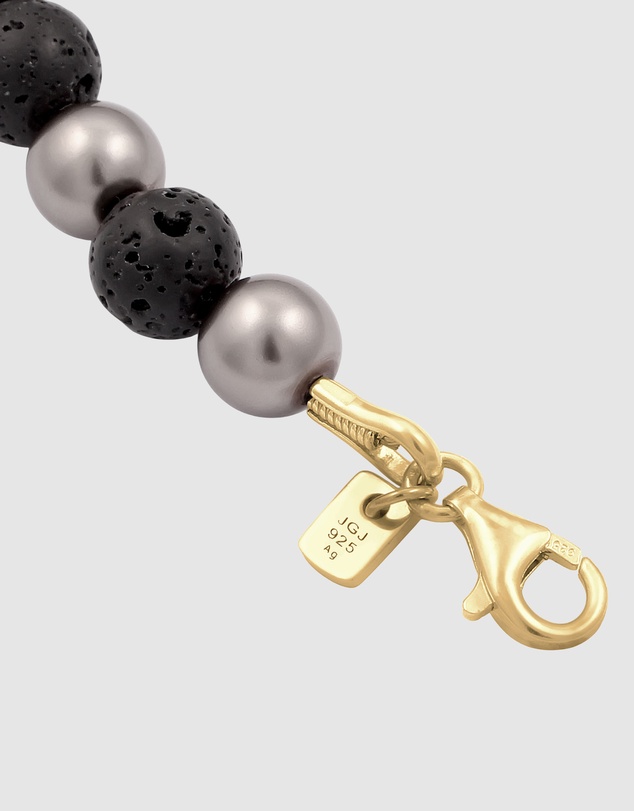 Kuzzoi - ICONIC EXCLUSIVE - Lava Beads and Pearl Bracelet in Gold-Plated 925 Sterling Silver