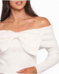 Petal & Pup - Helene Bow Off Shoulder Knit Sweater - Ivory