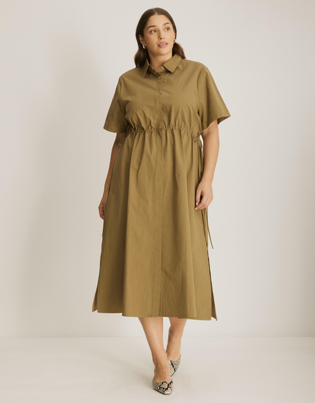 Atmos&Here Curvy - Tara Cinch Waist Midi Shirt Dress