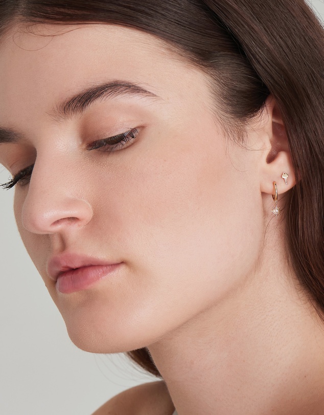 Ania Haie - Ania Haie 14kt Gold Natural Diamond Sunburst Huggie Hoop Earrings