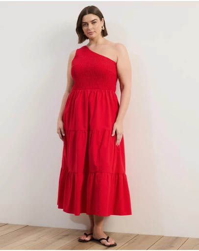 Atmos&Here Curvy - Josie Linen Blend One Shoulder Tiered Maxi Dress