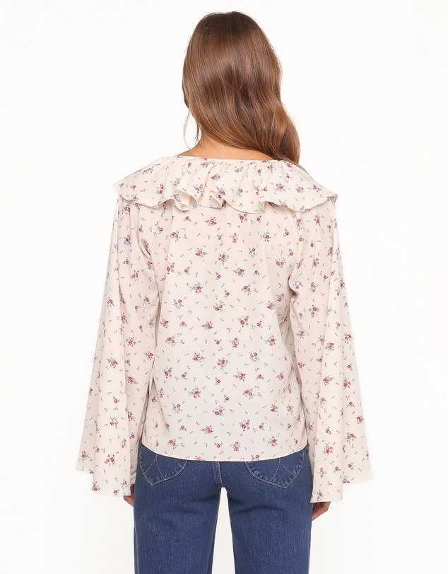 Petal & Pup - Denise Ruffle Neck Blouse - Ivory Floral