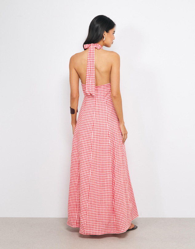 AERE - Nolana Gingham Halter Maxi Dress