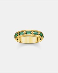 THOMAS SABO - Gold Plated Ring in Crocodile Design with Green Stones