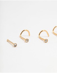 Lovisa - Gold Plated Surgical Steel Mixed Diamante Post Nose Studs 6-Pack