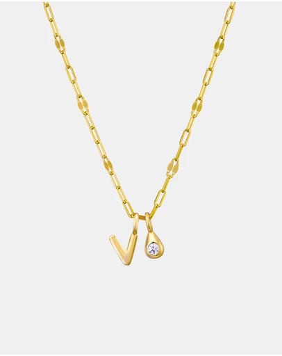 Zoe Olivia - 14K Gold Vermeil Imprint Initial V Cubic Zirconia Necklace