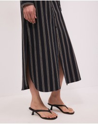 Calli - Mira Midi Stripe Ruched Waist Shirt Dress
