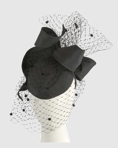 Max Alexander - Black Pillbox with Veil Fascinator