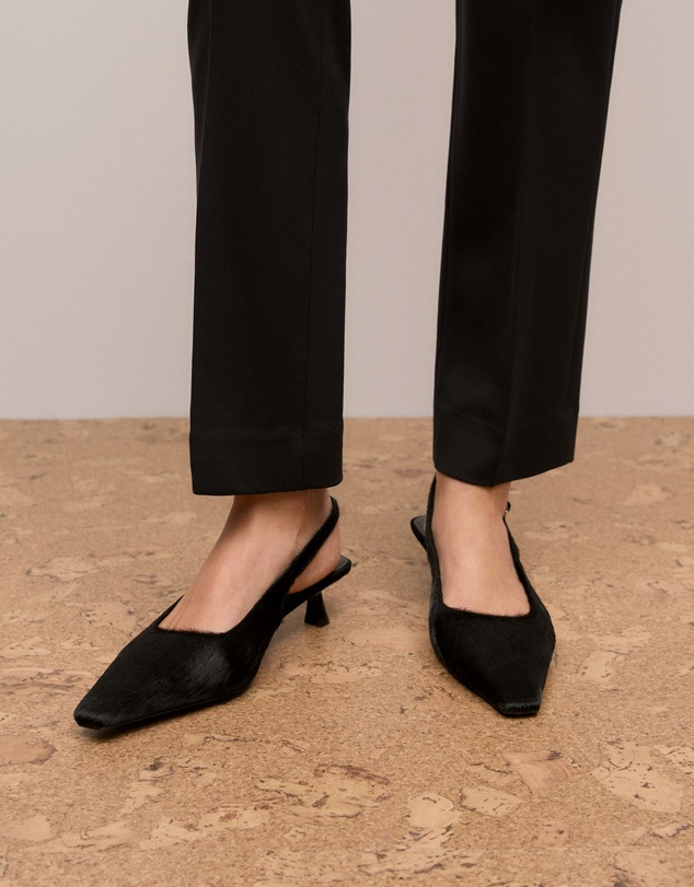 Trenery - Solenne Pony Hair Kitten Heel in Black