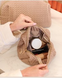 Sky Gazer - Luxe Quilted Make-Up & Toiletry Bag Set (Dark Beige)