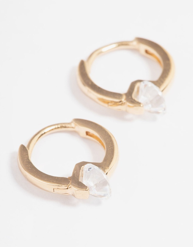 Lovisa - Gold Plated Sterling Silver Round Cubic Zirconia Huggie Earrings