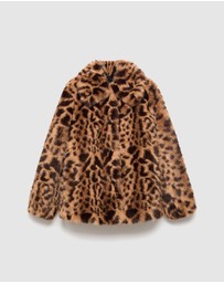 M.N.G - Fur-Effect Leopard-Print Coat