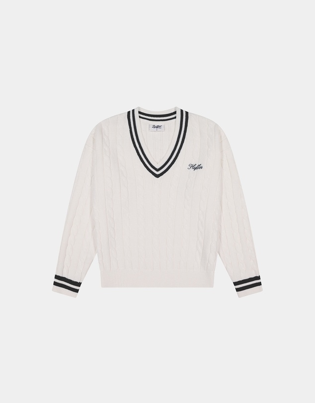 Huffer - Women's V-Neck Cable Knit Sweater