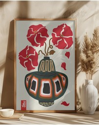 Olive et Oriel - Ukiyo Vase Flower Greige by Frances Collett Art Print