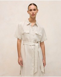 Trenery - Linen Pocket Detail Shirt Dress in Flax