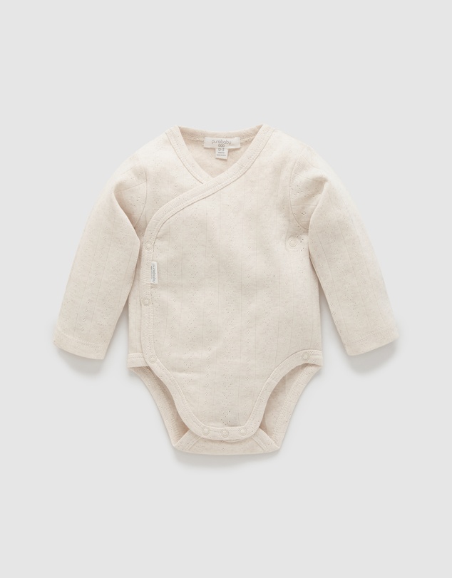 Purebaby - Ess Pointelle LS Wrap Bodysuit-Babies