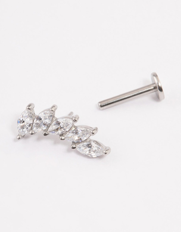 Lovisa - Surgical Steel Cubic Zirconia Leaf Single Threadless Flat Back Stud
