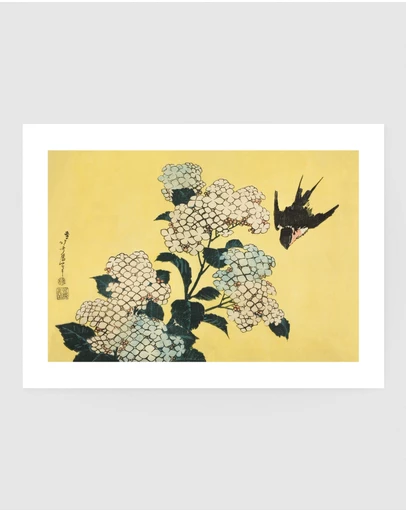 Inka Arthouse - Hydrangea & Swallow by Hokusai Art Print