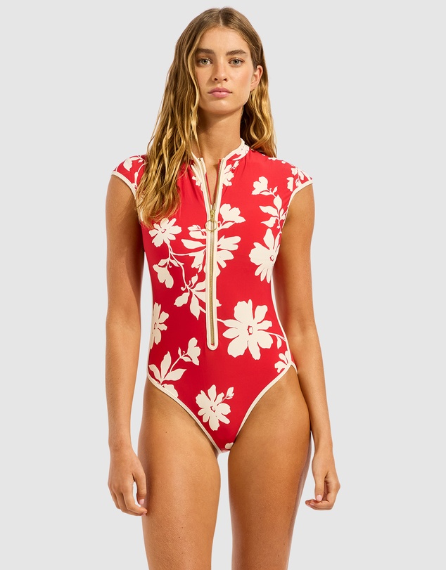 Seafolly - Mayflower Cap Sleeve Zip Front One Piece Swimsuit