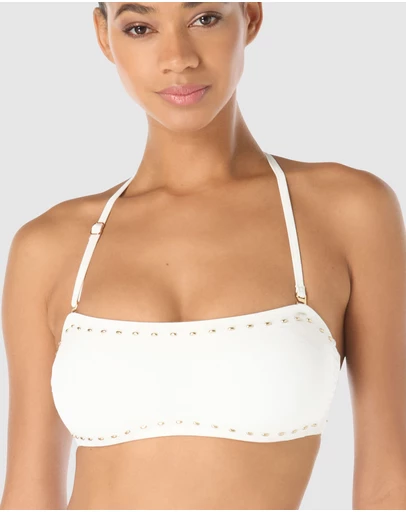 Michael Kors - Gold Studded Removable Halter Strap Bandeau Bikini Top