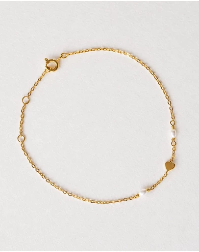 SAINT VALENTINE - Heart & Pearl Bracelet - Gold
