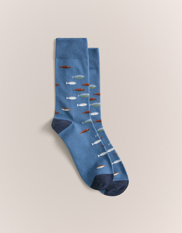 Trenery - Fish School Crew Sock in Azure