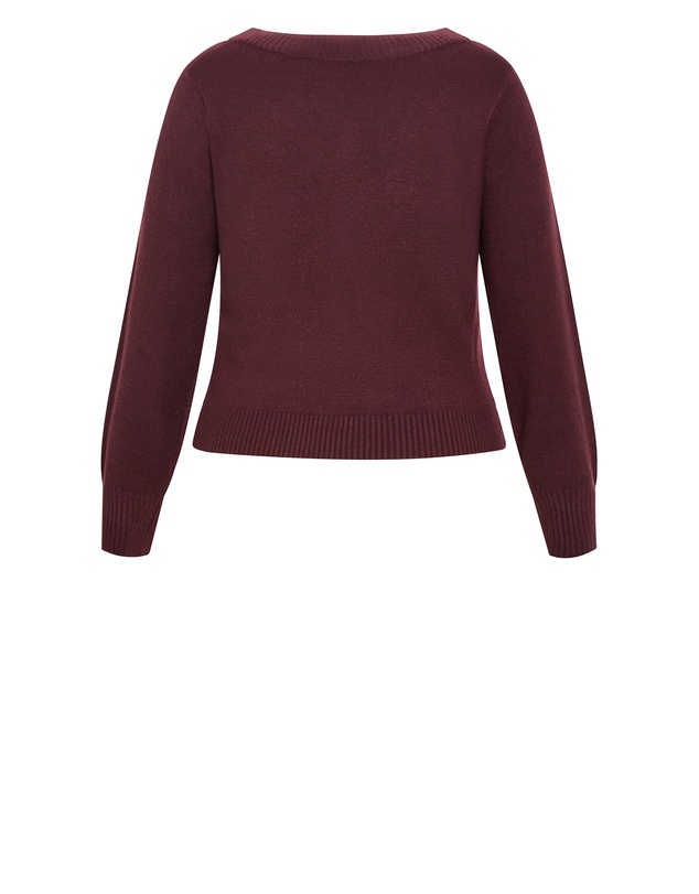 City Chic - Plus size Bree Boat Neck Jumper - oxblood