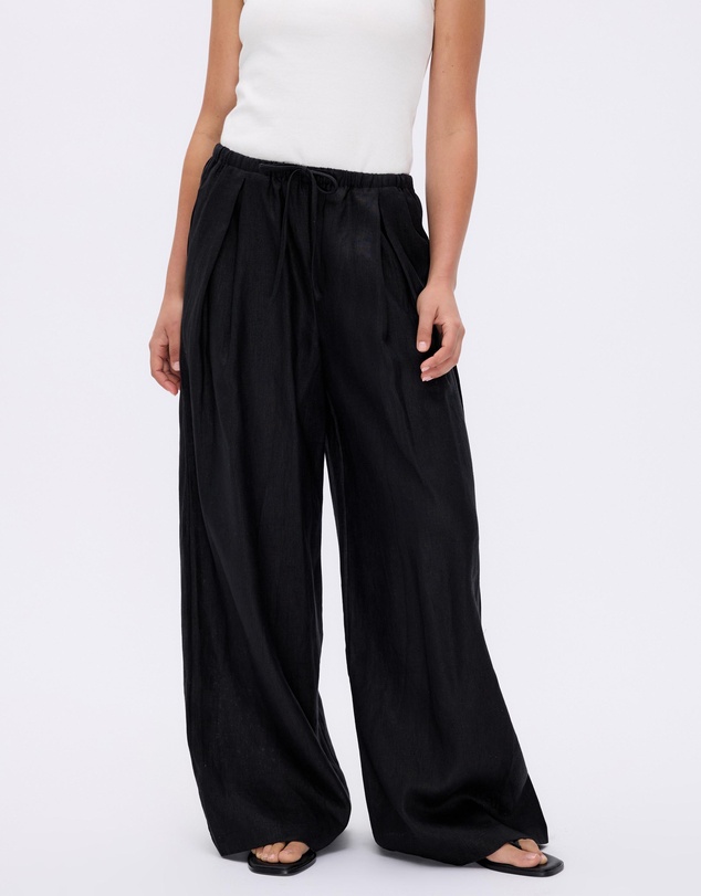 Minima Esenciales - Saffi Mid Rise Wide Leg Linen Pants