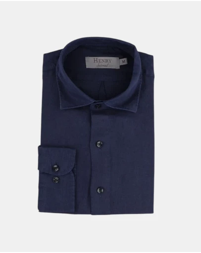 Henry Bucks - HENRY SARTORIAL Linen Classic Fit Shirt NAVY