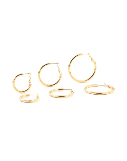 Lovisa - Waterproof Gold Plated Stainless Steel Large Basic Hoop Earrings 3-Pack