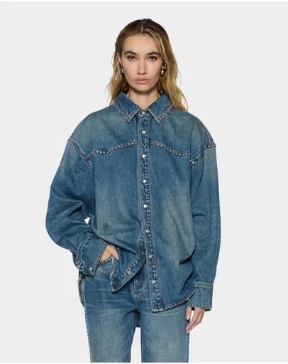 Ksubi - Oversized LS Shirt Texas Blue Studded