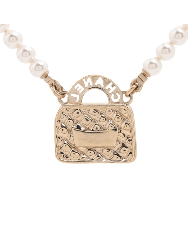 Pre-Loved by Azura Reborn - Pre-Loved CC Gold Plated Faux Pearl and Rhinestones Bag Necklace