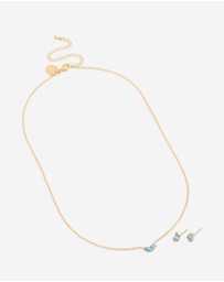 Lovisa - Waterproof Gold Plated Stainless Steel December Cubic Zirconia Blue Birthstone Necklace & Earrings Set