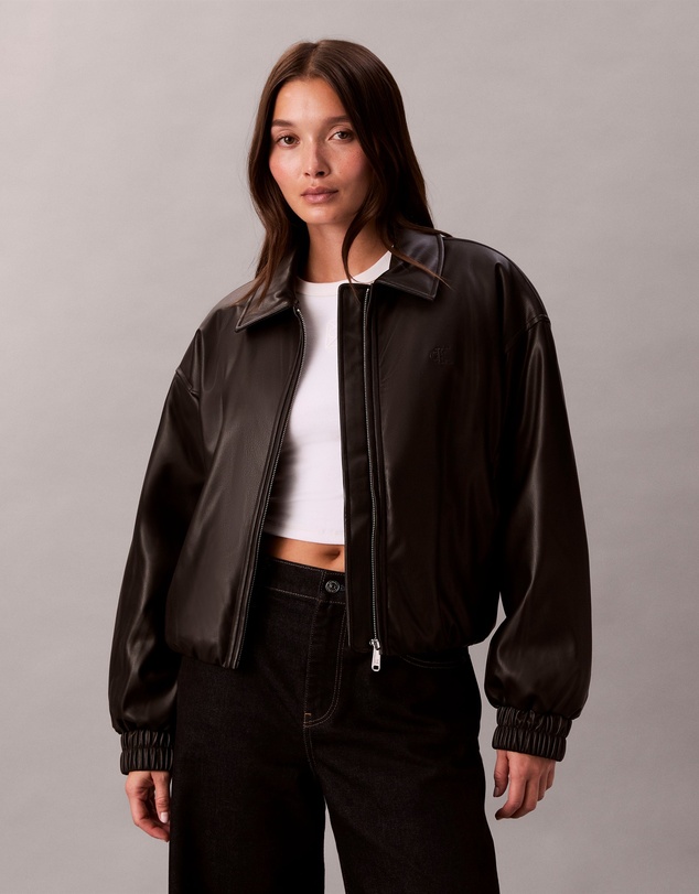 Calvin Klein - Faux Leather Relaxed Bomber Jacket