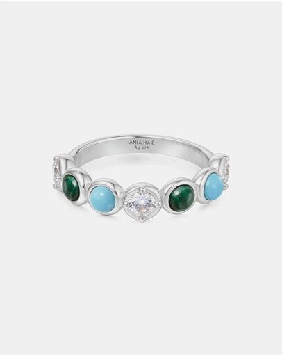 Ania Haie - Ania Haie Silver Bezel Malachite and Lab Created Turquoise Ring