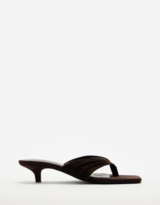 Atmos&Here - Tilly Square Toe Thong Faux Suede Heels