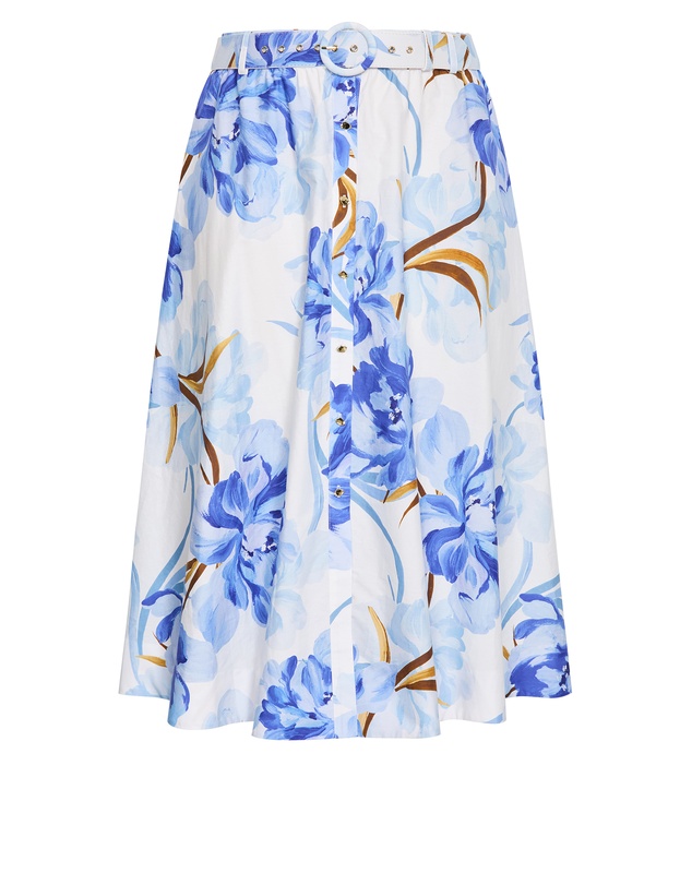City Chic - Plus size Elysia Paint Print Belted Cotton Skirt - white