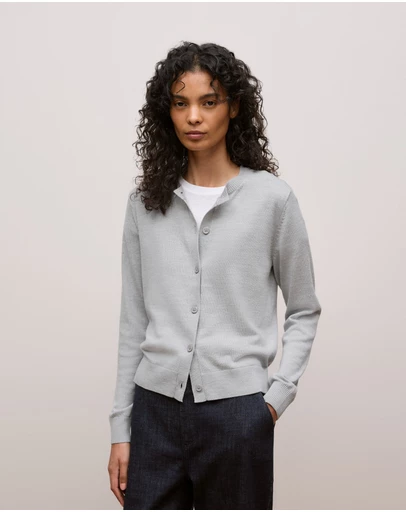 Trenery - Merino Classic Crew Cardigan in Grey Marle