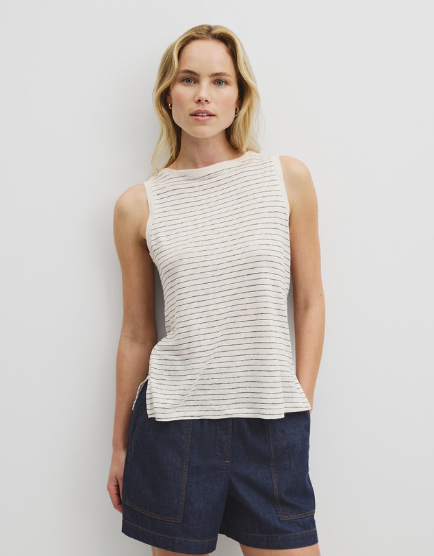 Country Road - Stripe Linen Boat Neck Tank