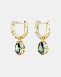 Swarovski - Chroma drop earrings, Pear cut, Green, Gold-tone plated